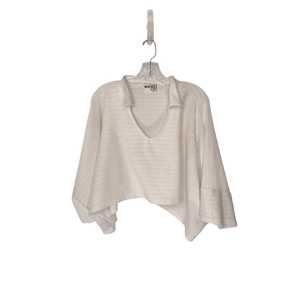 Bucket List Shirt White Ribbed Cropped Lagenlook‎ Oversized Basic Casual Medium
